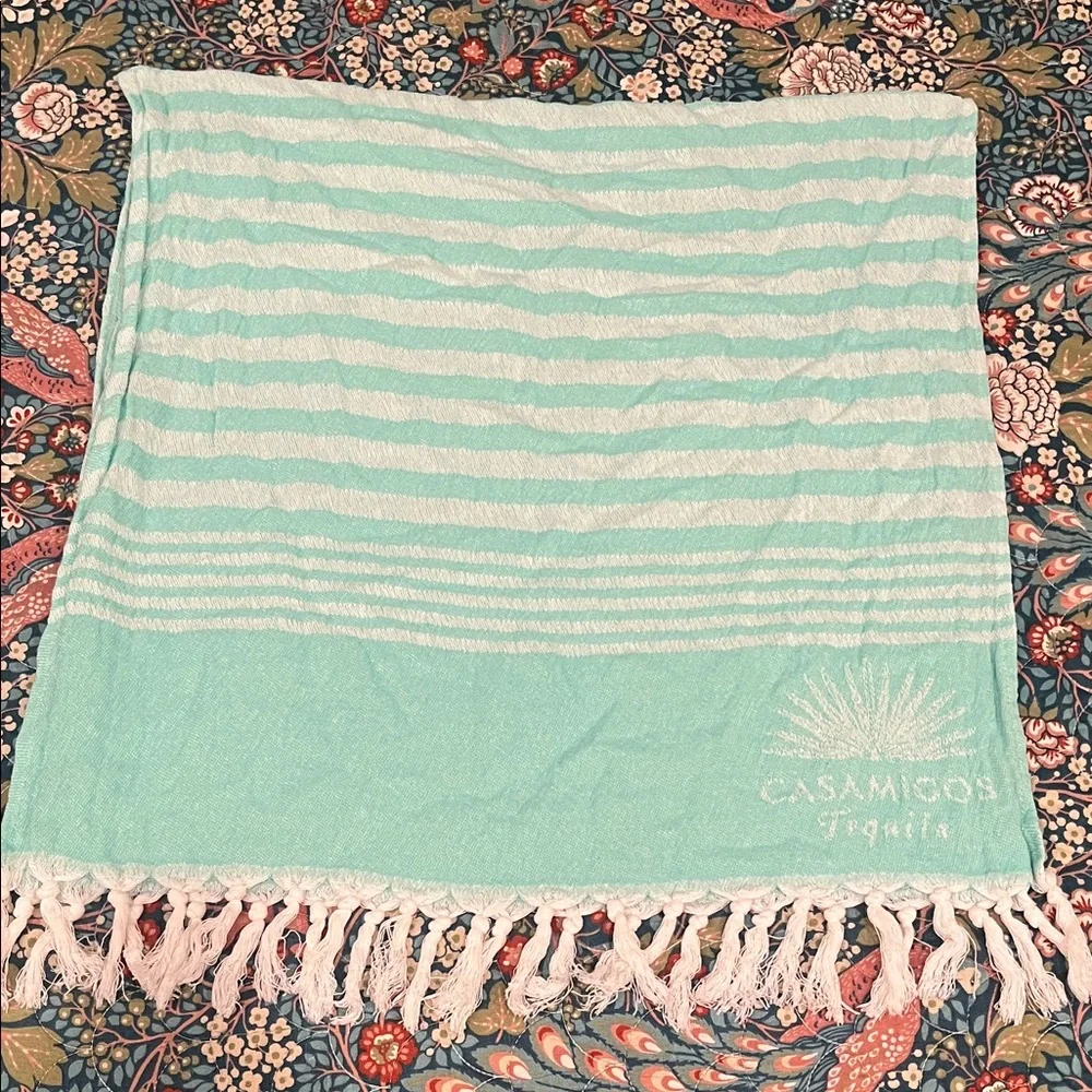 Casamigos Aqua Striped Towel with Tassels